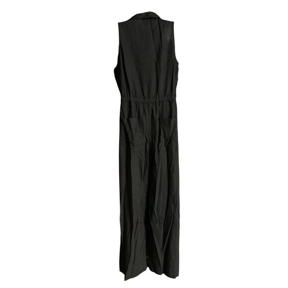 Universal Thread Womens Sleeveless Black Button-Front Jumpsuit Drawstring Waist - Picture 3 of 12